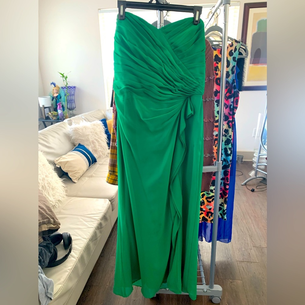 Green chiffon cocktail dress w/removable straps, Lauren by Ralph Lauren, size 14